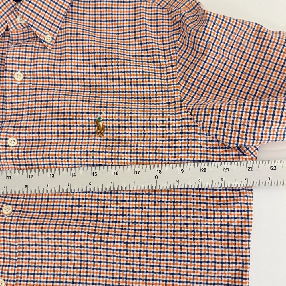 Ralph Lauren Mens Button Down‎ Shirt Orange Blue Plaid Embroidered Pony Size M